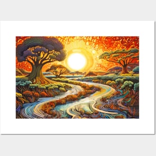 Countryside Concept Abstract Colorful Scenery Painting Posters and Art